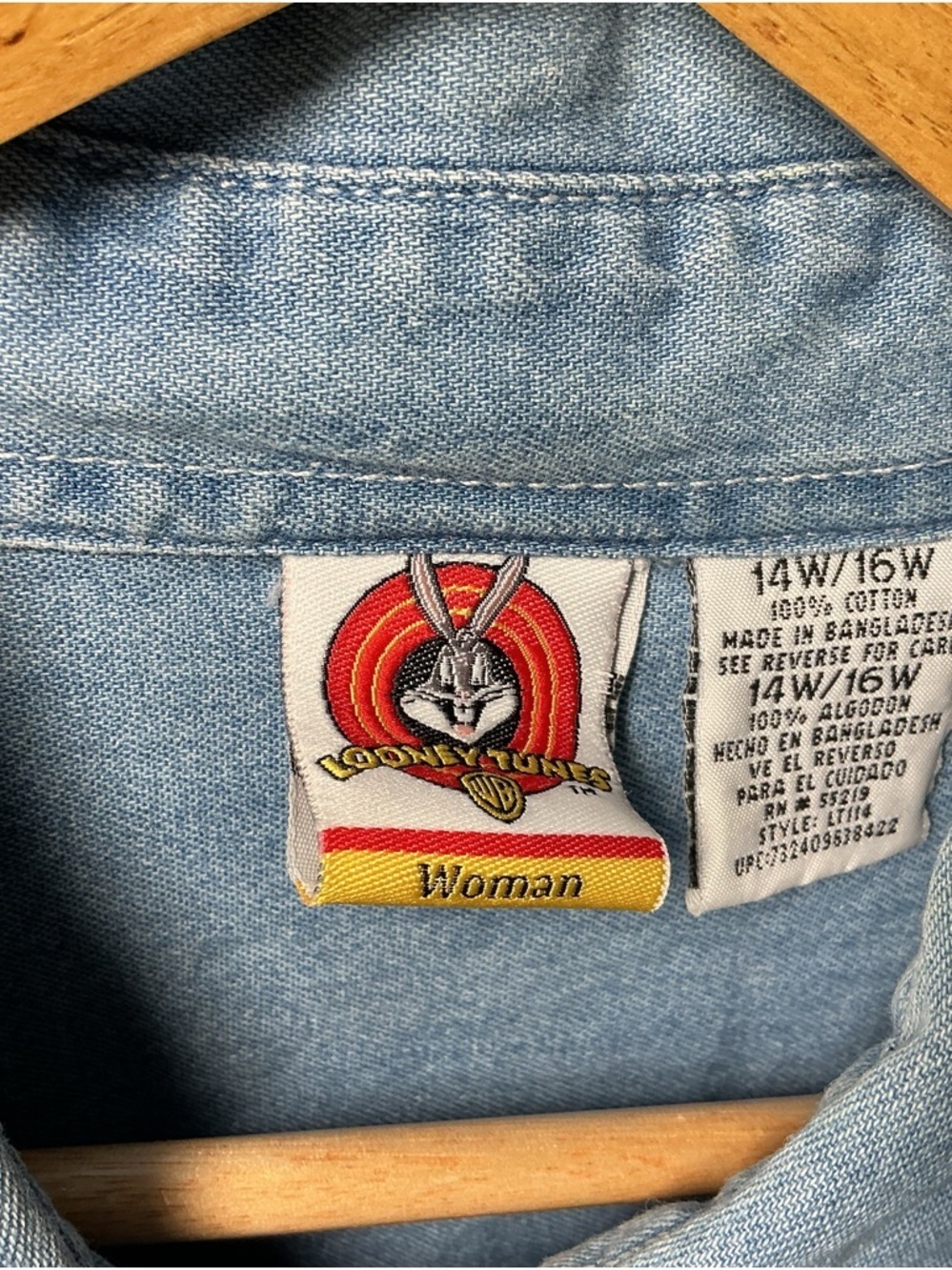 Vintage 90s Looney Tunes Tweety Bird Denim Shirt Women's 14W/16W  Button Down - Picture 3 of 13